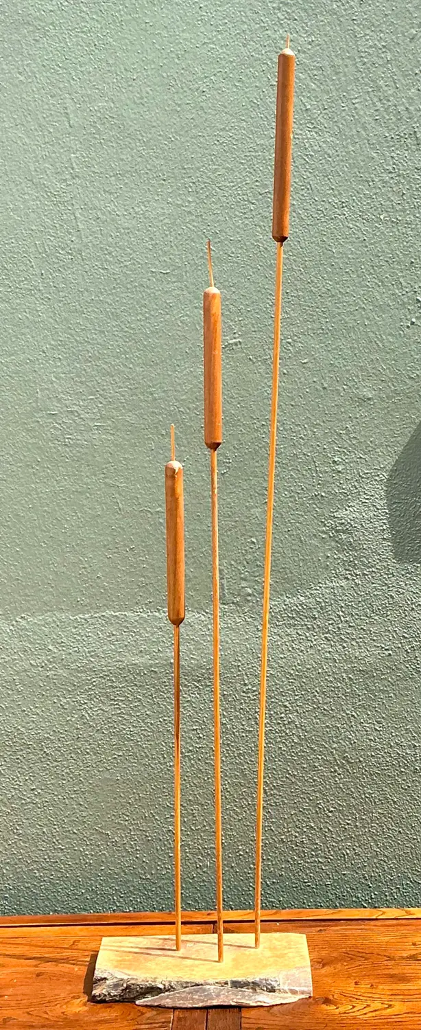 Vintage Hand Carved Sculpture of Cattails - Detail view