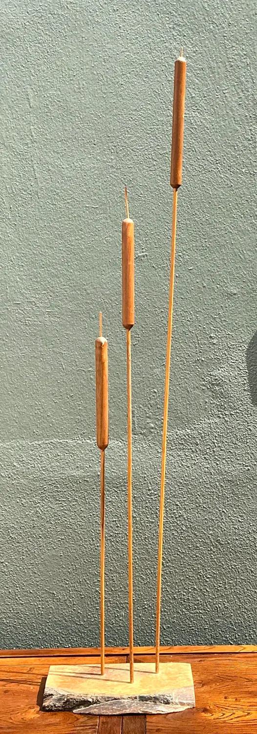 Vintage Hand Carved Sculpture of Cattails - Top view