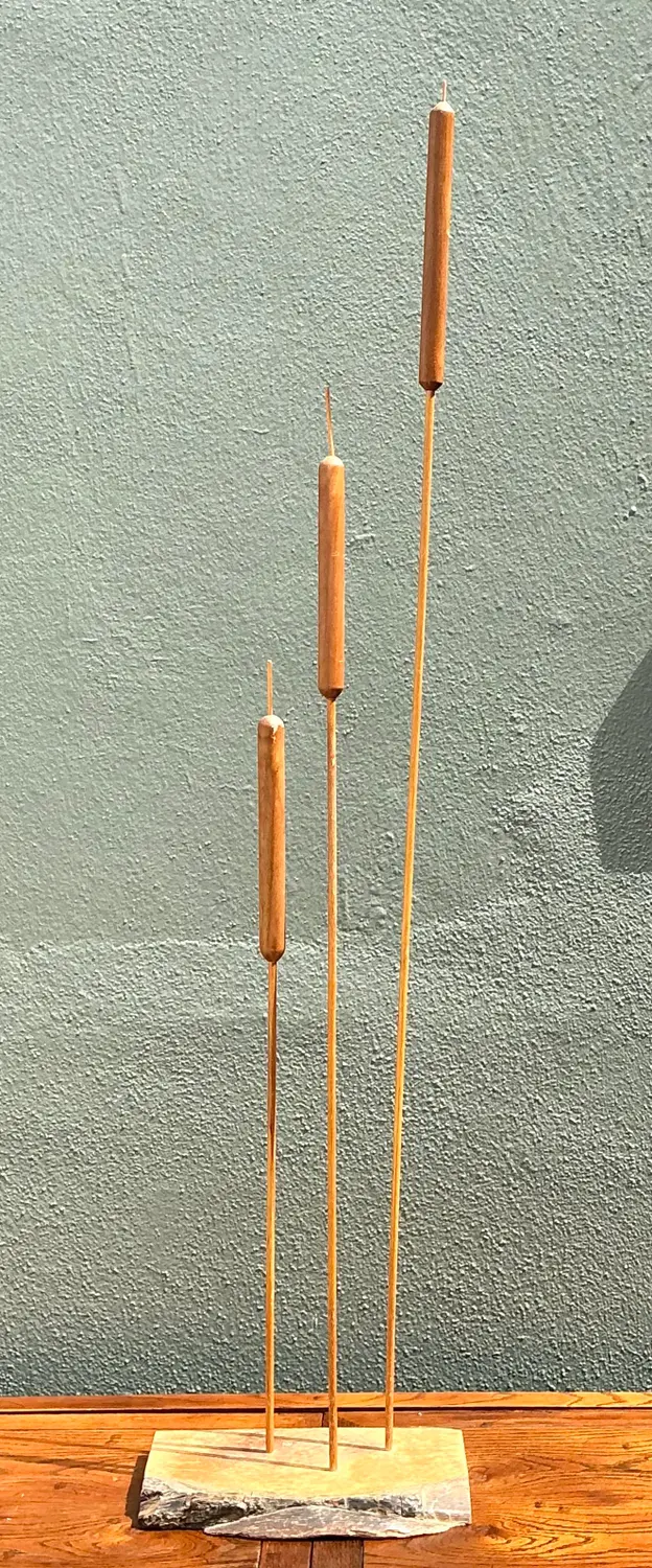 Vintage Hand Carved Sculpture of Cattails - Side view