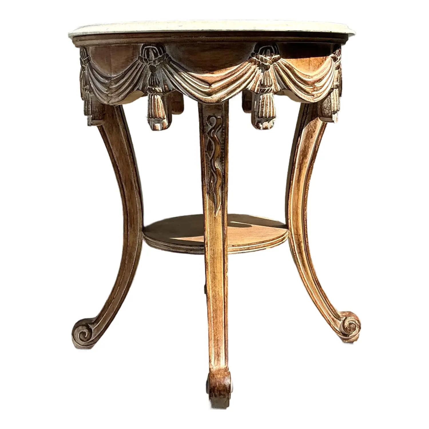 Vintage Hand Carved Swag and Tassel Side Table