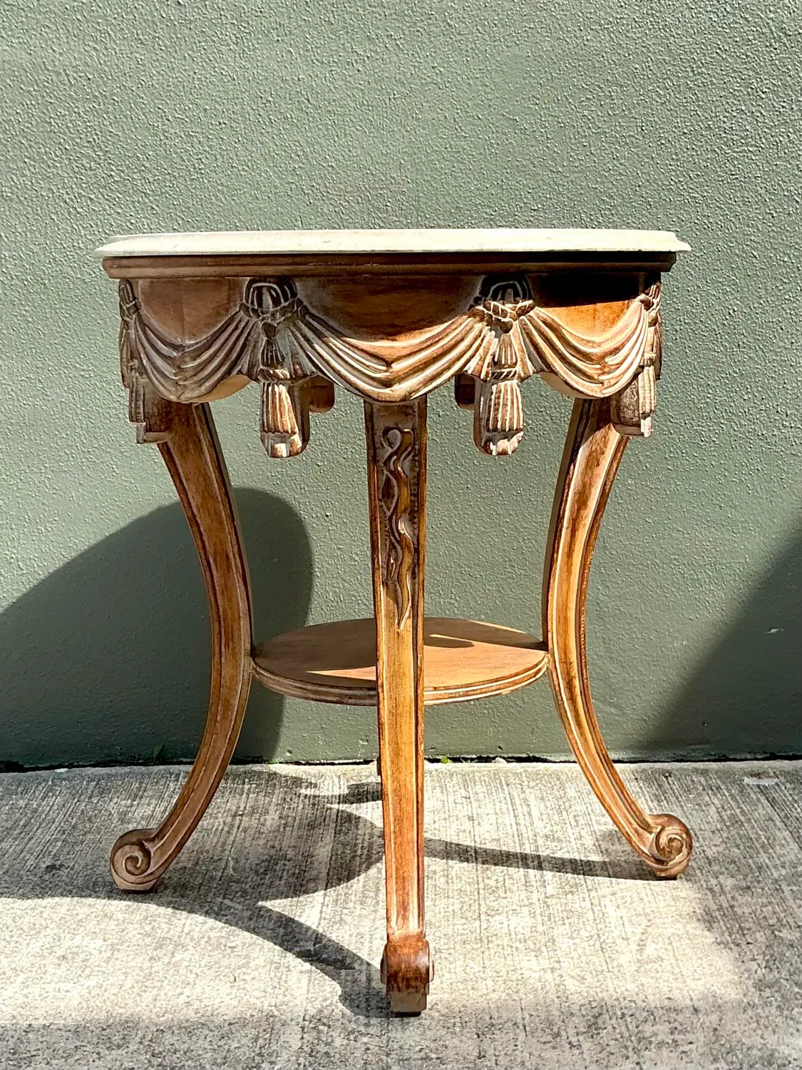 Vintage Hand Carved Swag and Tassel Side Table - Back view