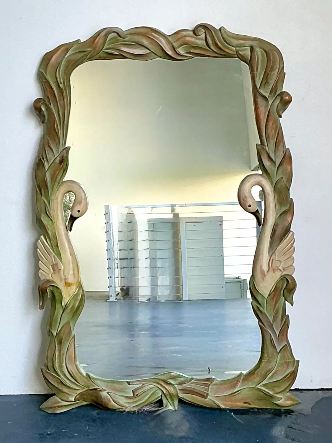 Vintage Hand Carved Swan Mirror - Detail view