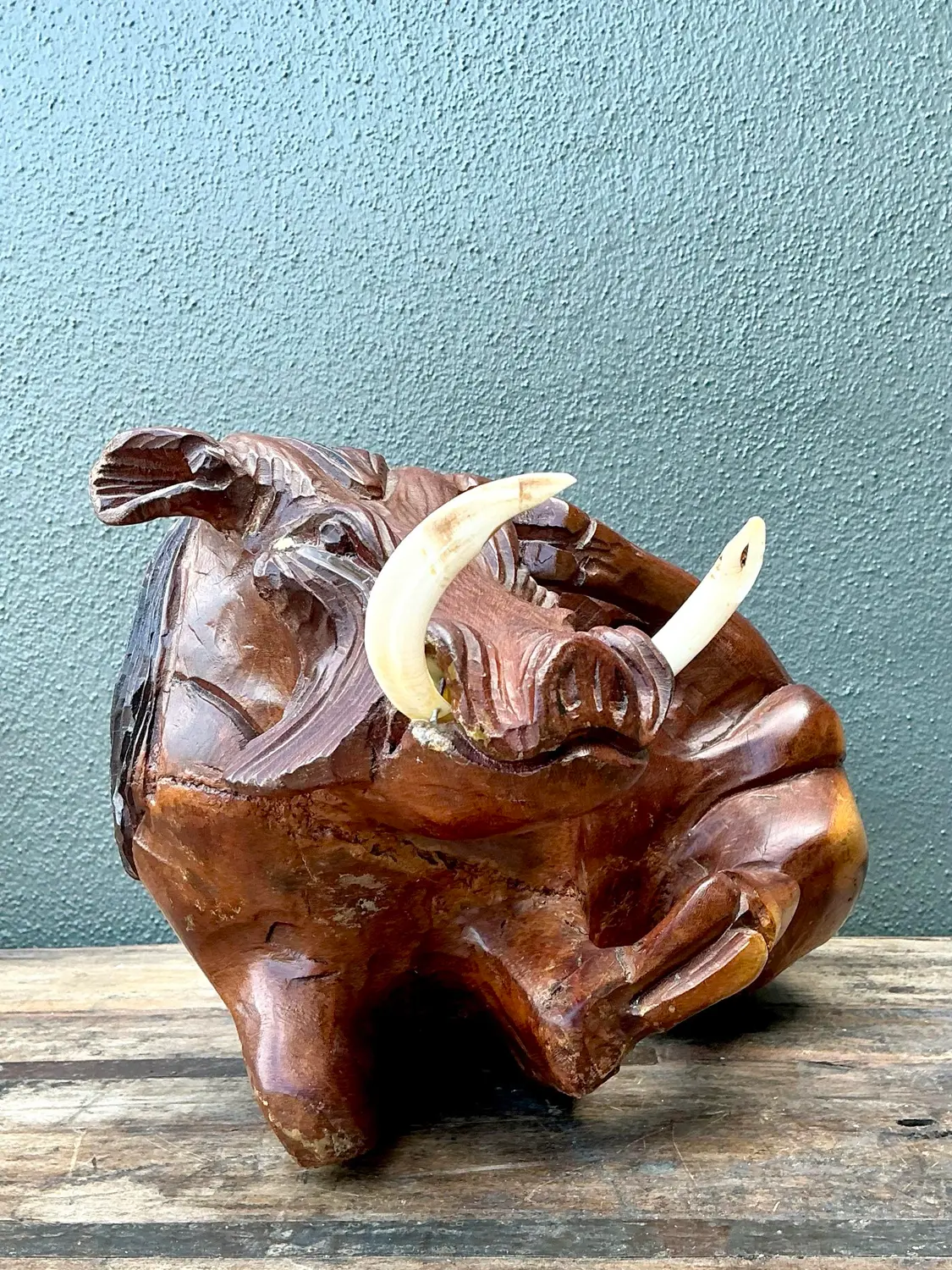 Vintage Hand Carved Wild Boar - Detail view