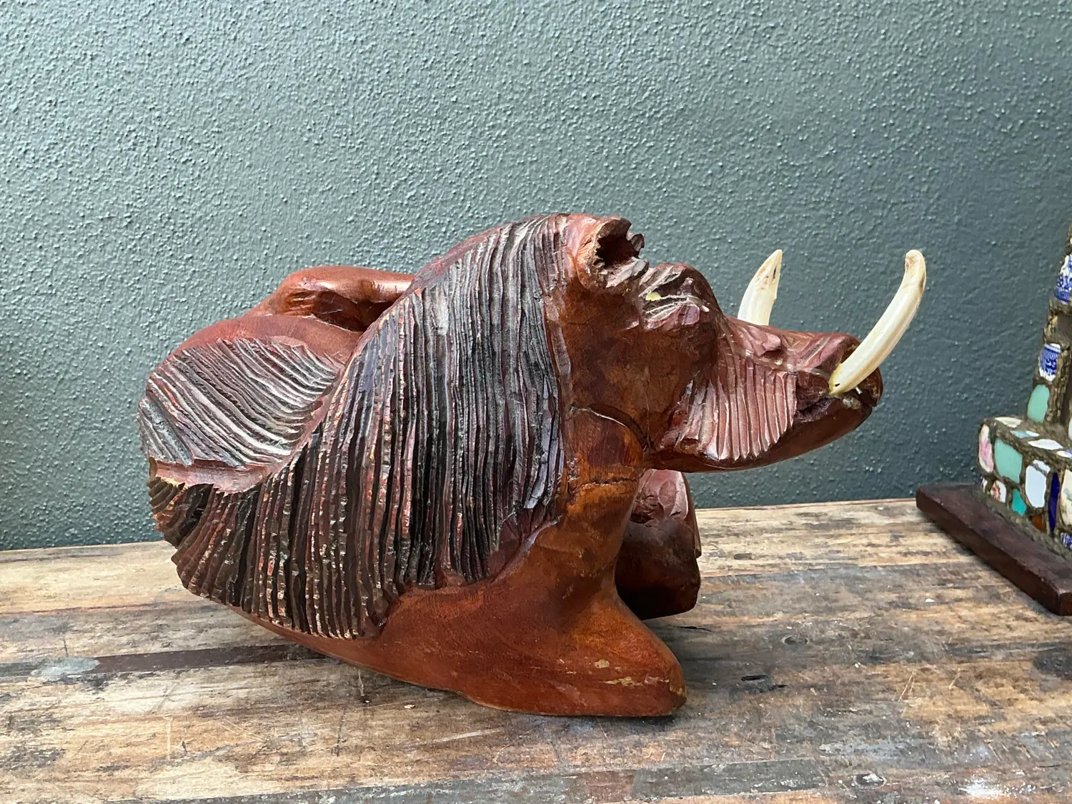 Vintage Hand Carved Wild Boar - Back view