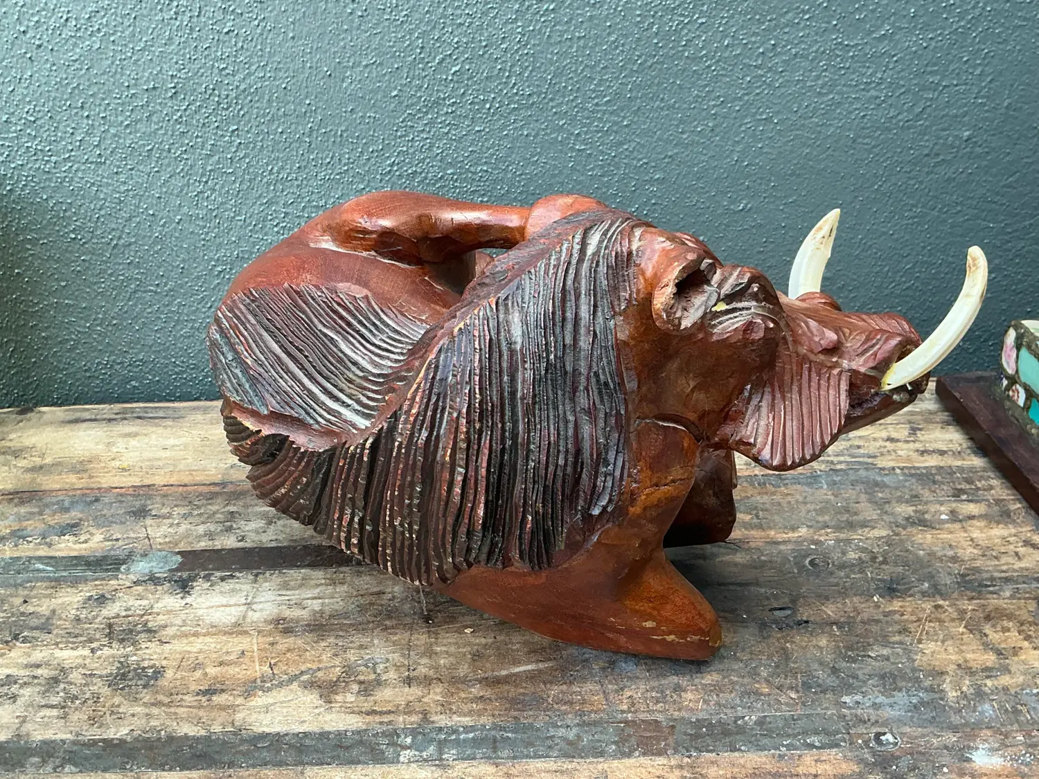 Vintage Hand Carved Wild Boar - Side view