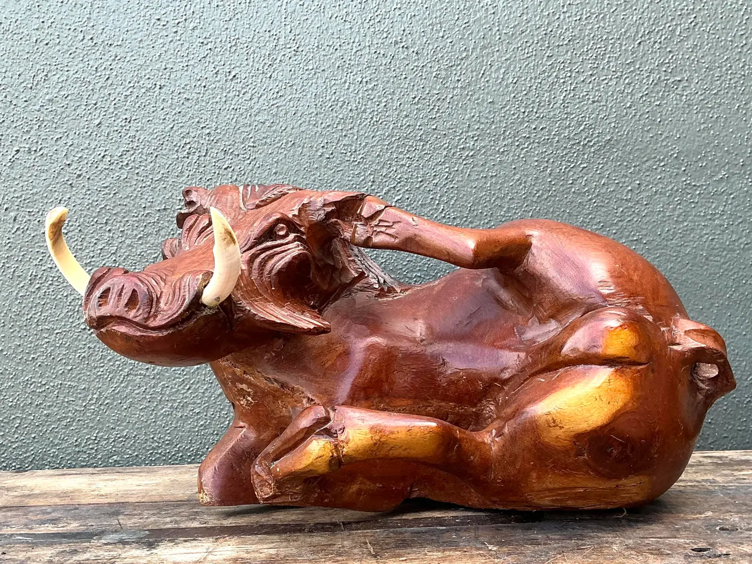 Vintage Hand Carved Wild Boar - Top view