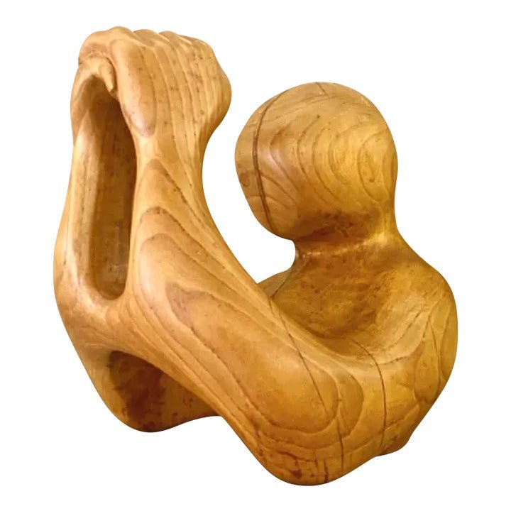 Vintage Hand Carved Wood Abstract Sculpture