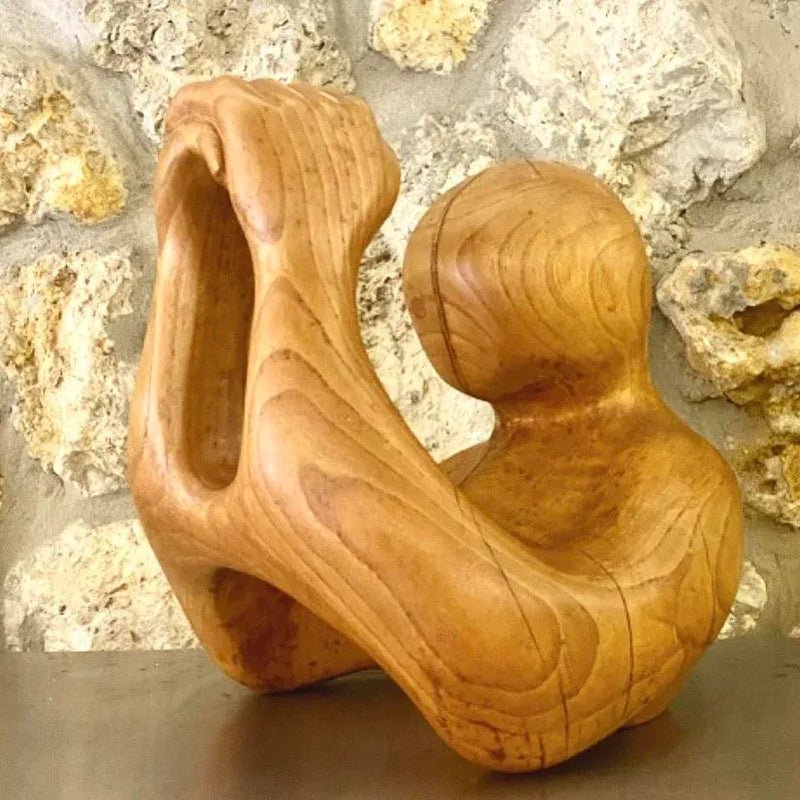 Vintage Hand Carved Wood Abstract Sculpture - Detail view