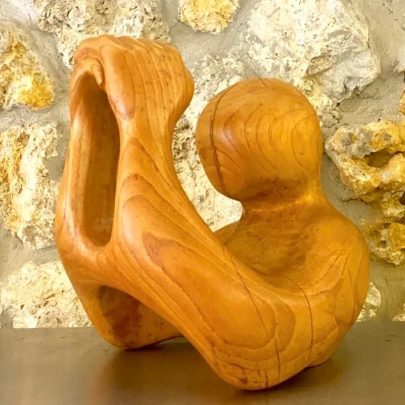 Vintage Hand Carved Wood Abstract Sculpture - Top view