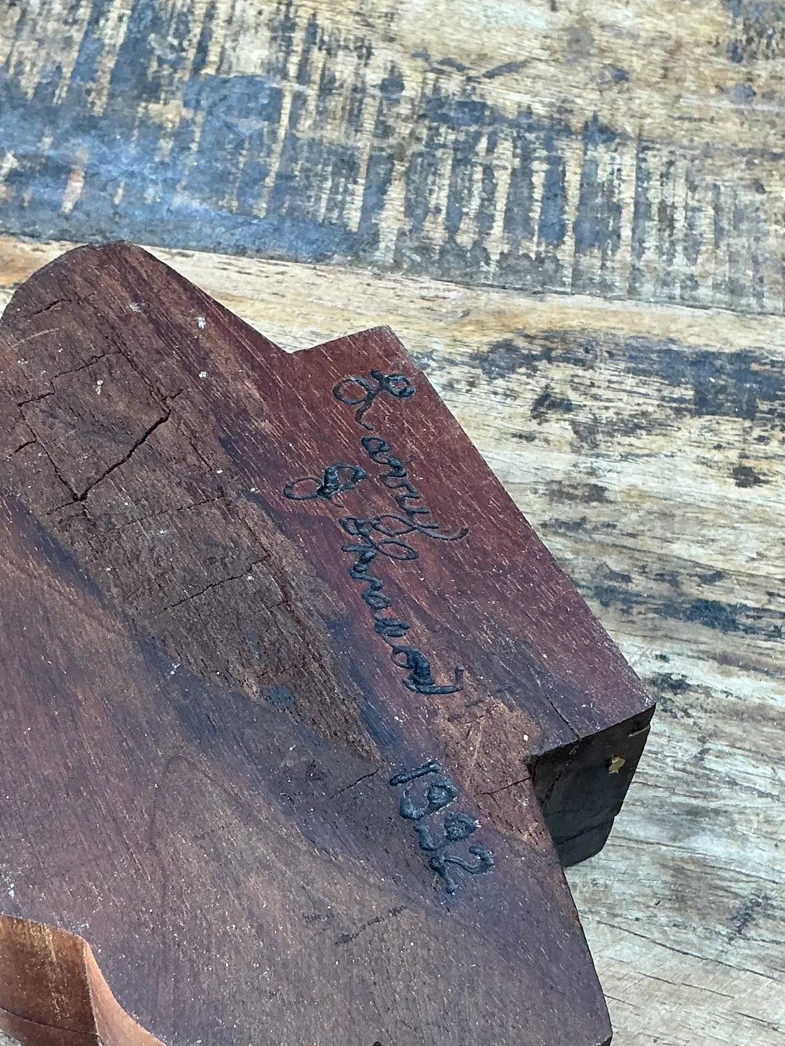 Vintage Hand Carved Wood Clam Box - Top view