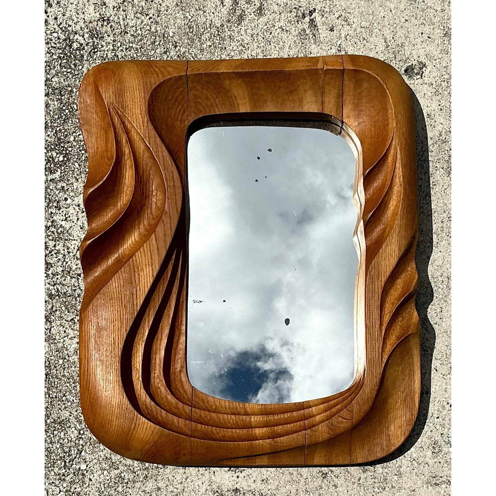 Vintage Hand Carved Wood Frame Mirror - Detail view