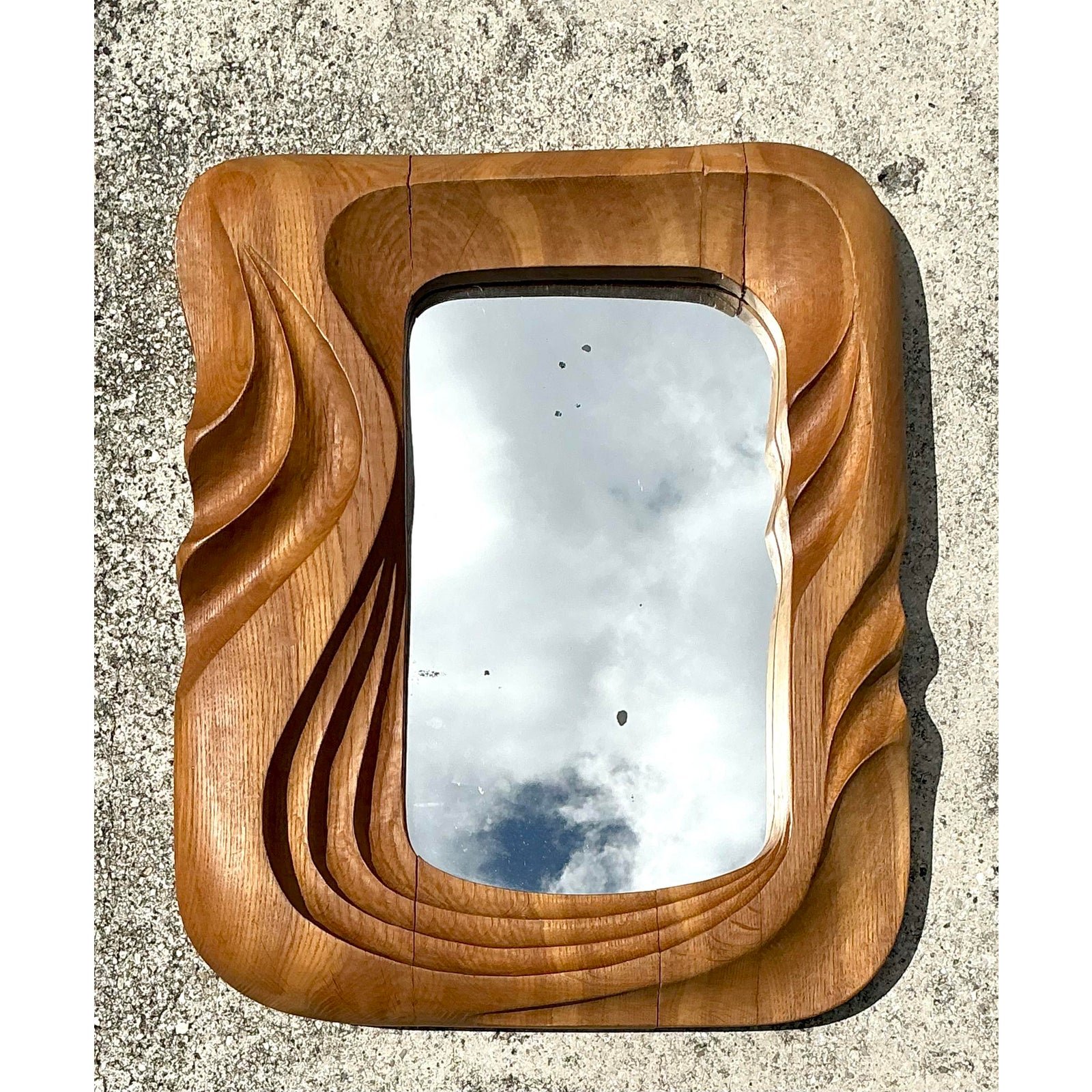 Vintage Hand Carved Wood Frame Mirror - Back view