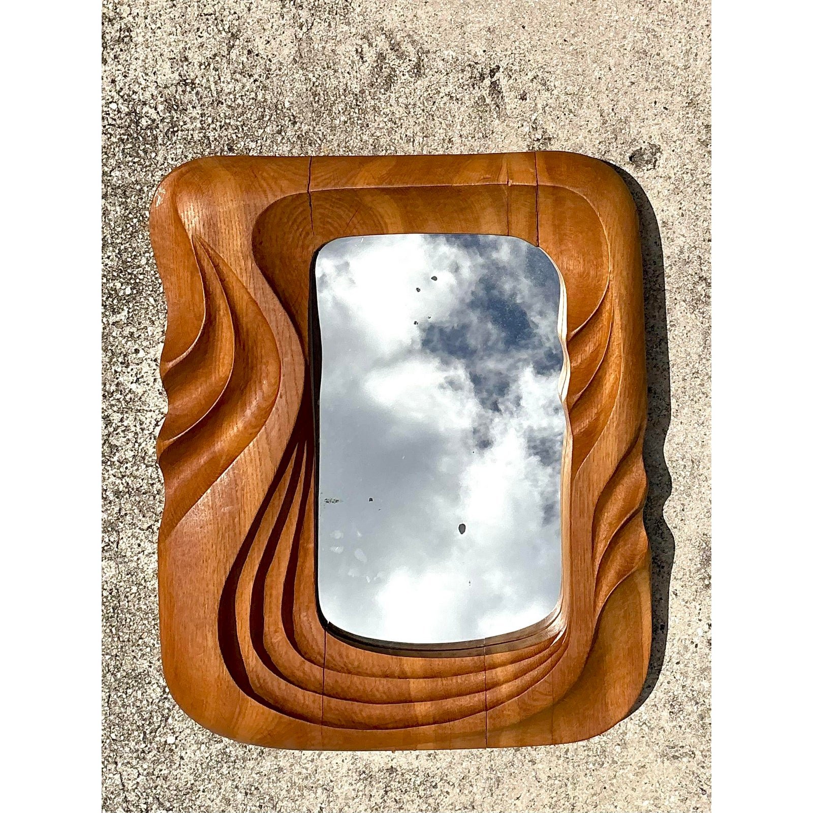 Vintage Hand Carved Wood Frame Mirror - Side view