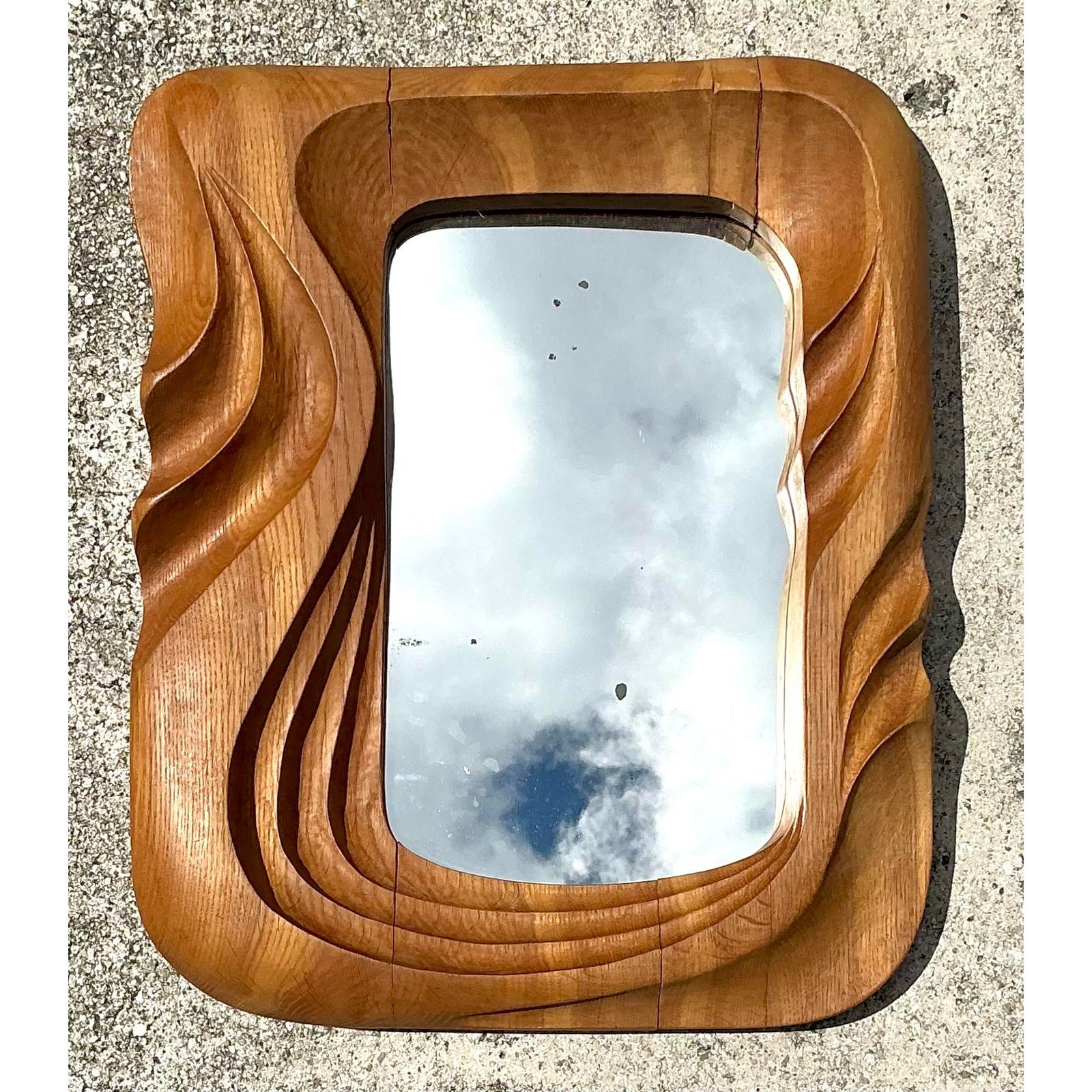 Vintage Hand Carved Wood Frame Mirror - Top view