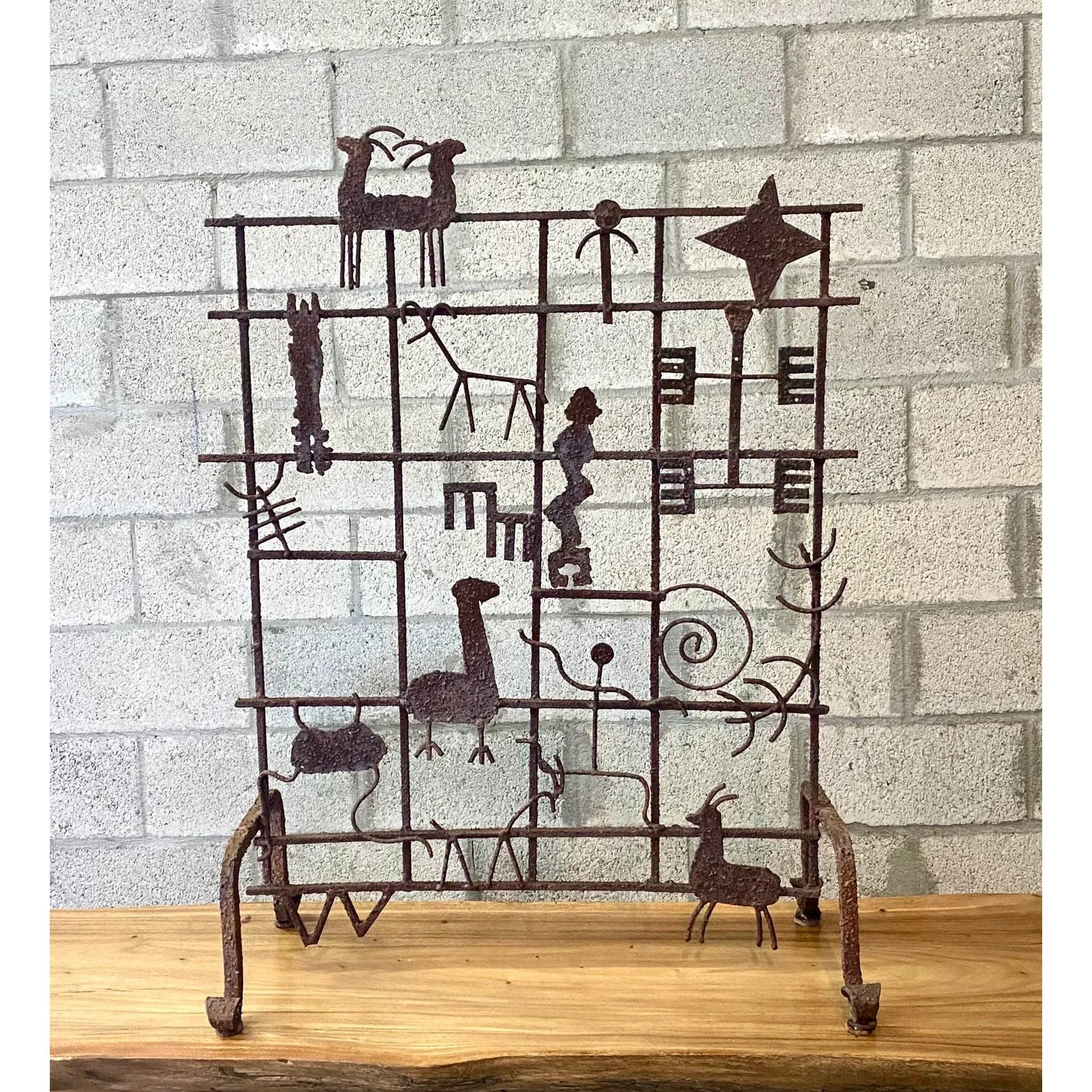 Vintage Hand Forged Iron Fireplace Screen - Top view