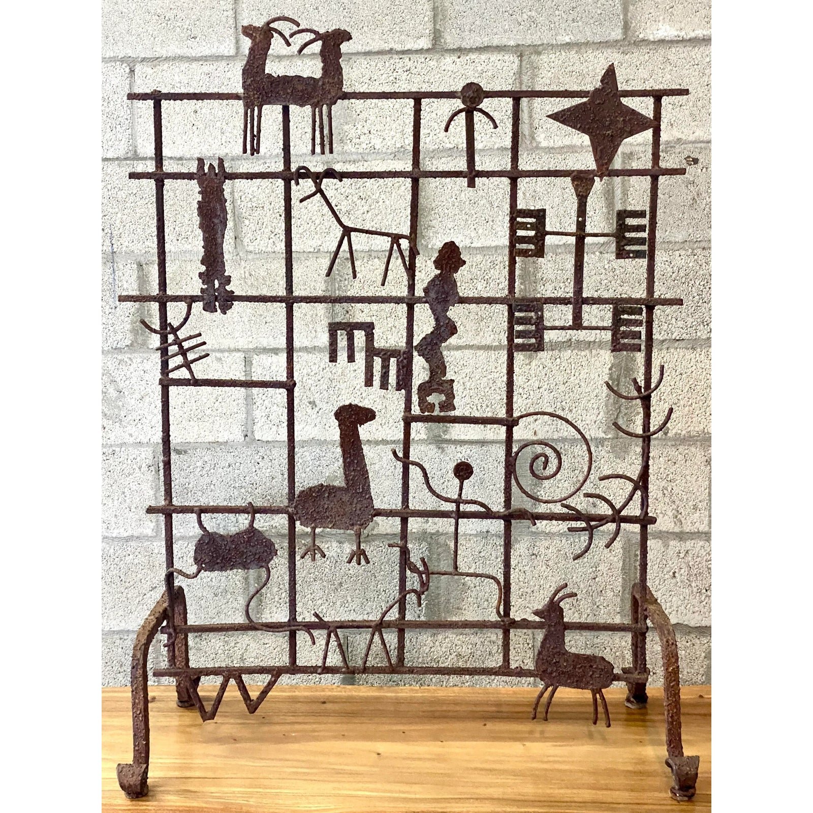 Vintage Hand Forged Iron Fireplace Screen - Detail view