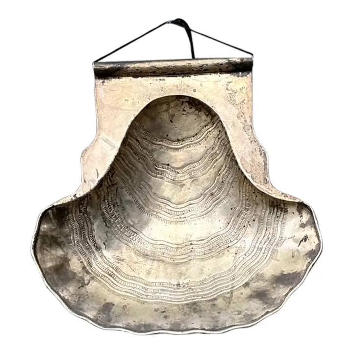 Vintage Hand Hammered Metal Oyster Shell Serving Bowl