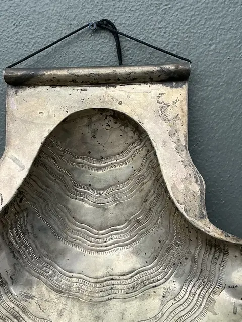 Vintage Hand Hammered Metal Oyster Shell Serving Bowl - Side view