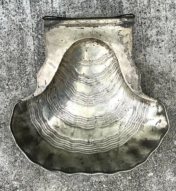 Vintage Hand Hammered Metal Oyster Shell Serving Bowl - Top view