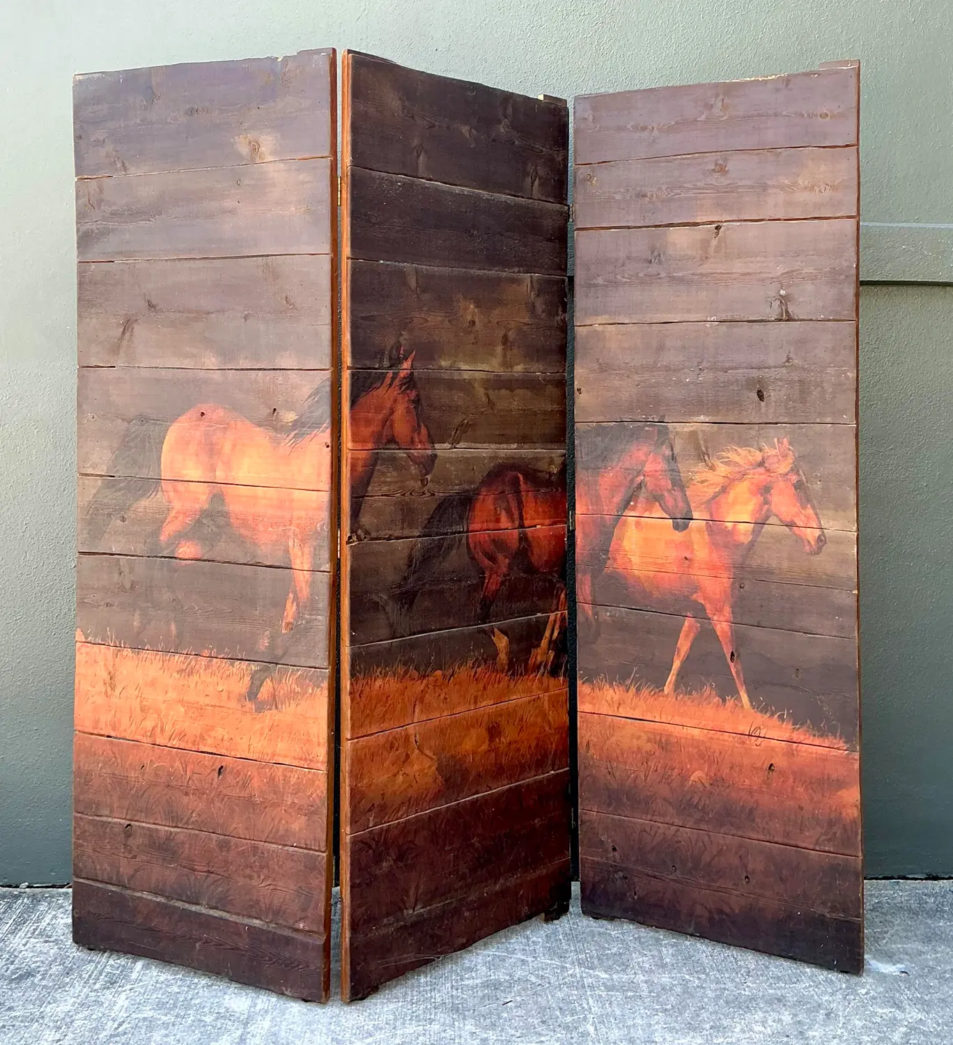 Vintage Hand Painted Barn Wood Folding Screen - Top view