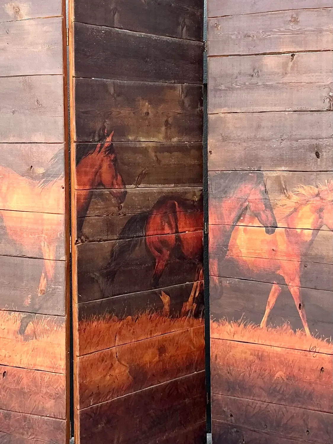 Vintage Hand Painted Barn Wood Folding Screen - Back view
