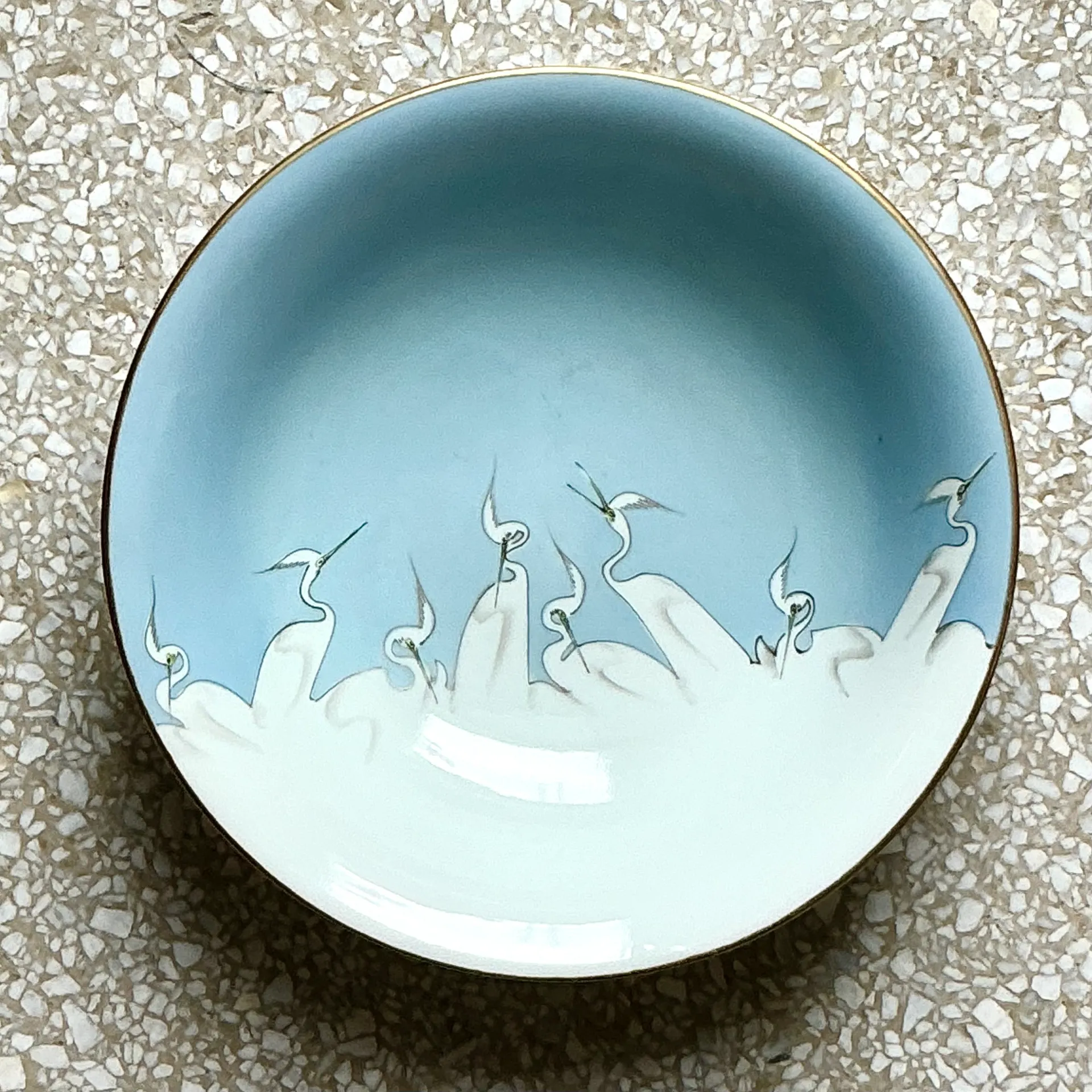 Vintage Hand Painted Bowl with Cranes by Mitsu-Boshi - Detail view