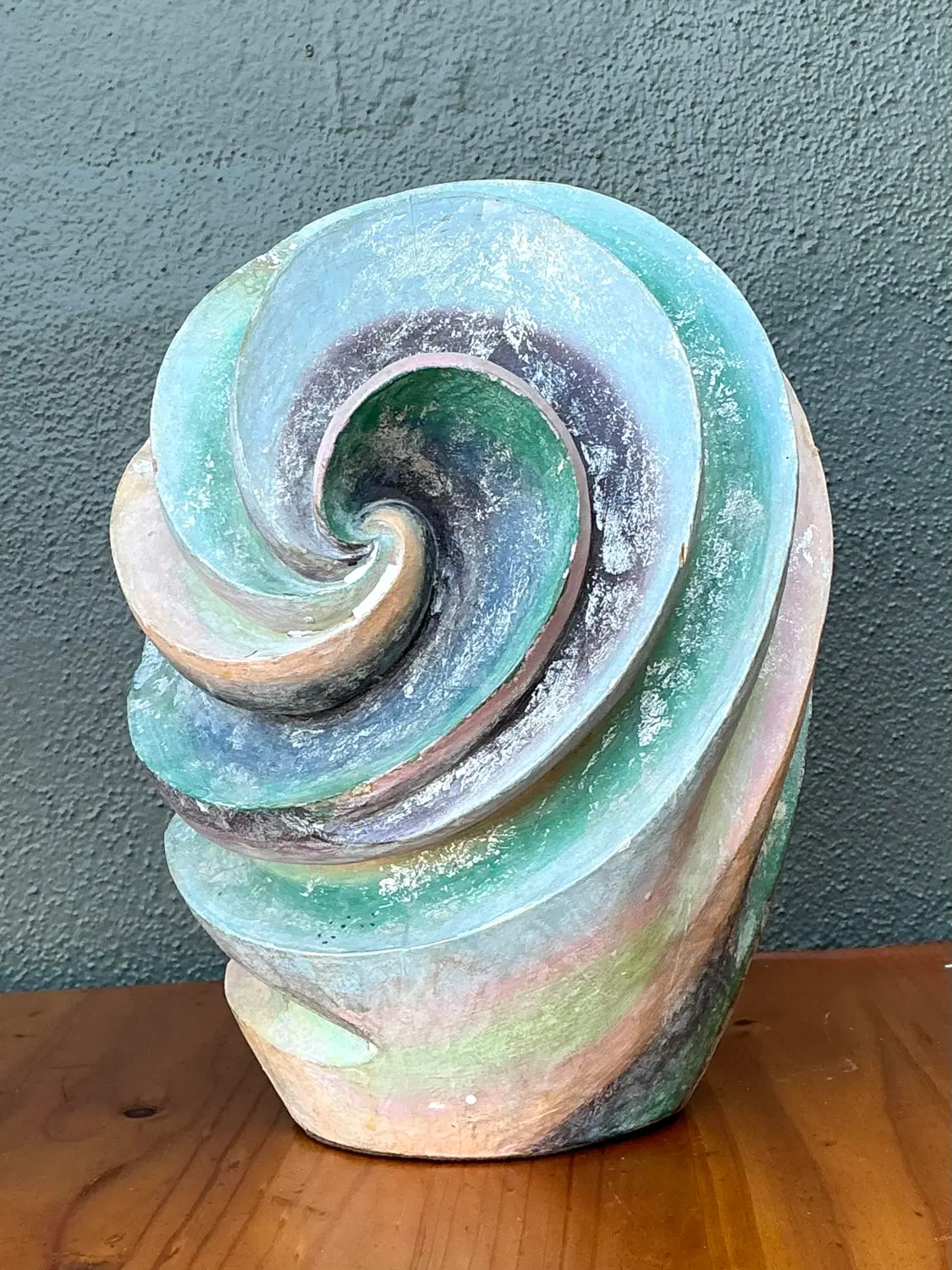 Vintage Hand Painted Geometric Sculpture. - Side view