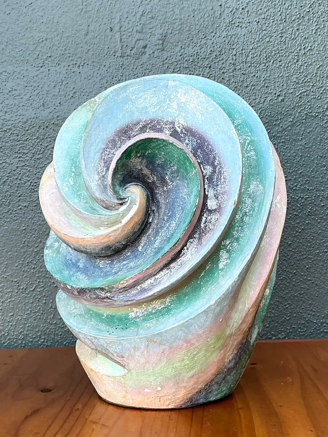 Vintage Hand Painted Geometric Sculpture. - Back view