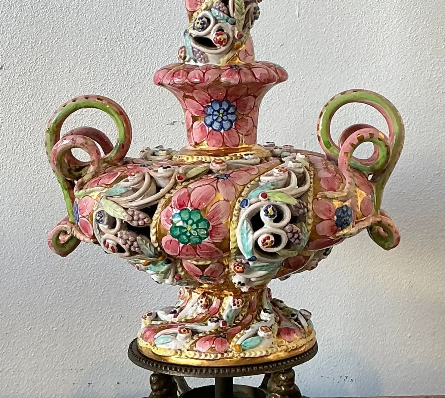 Vintage Hand Painted Glazed Ceramic Lamp - Back view