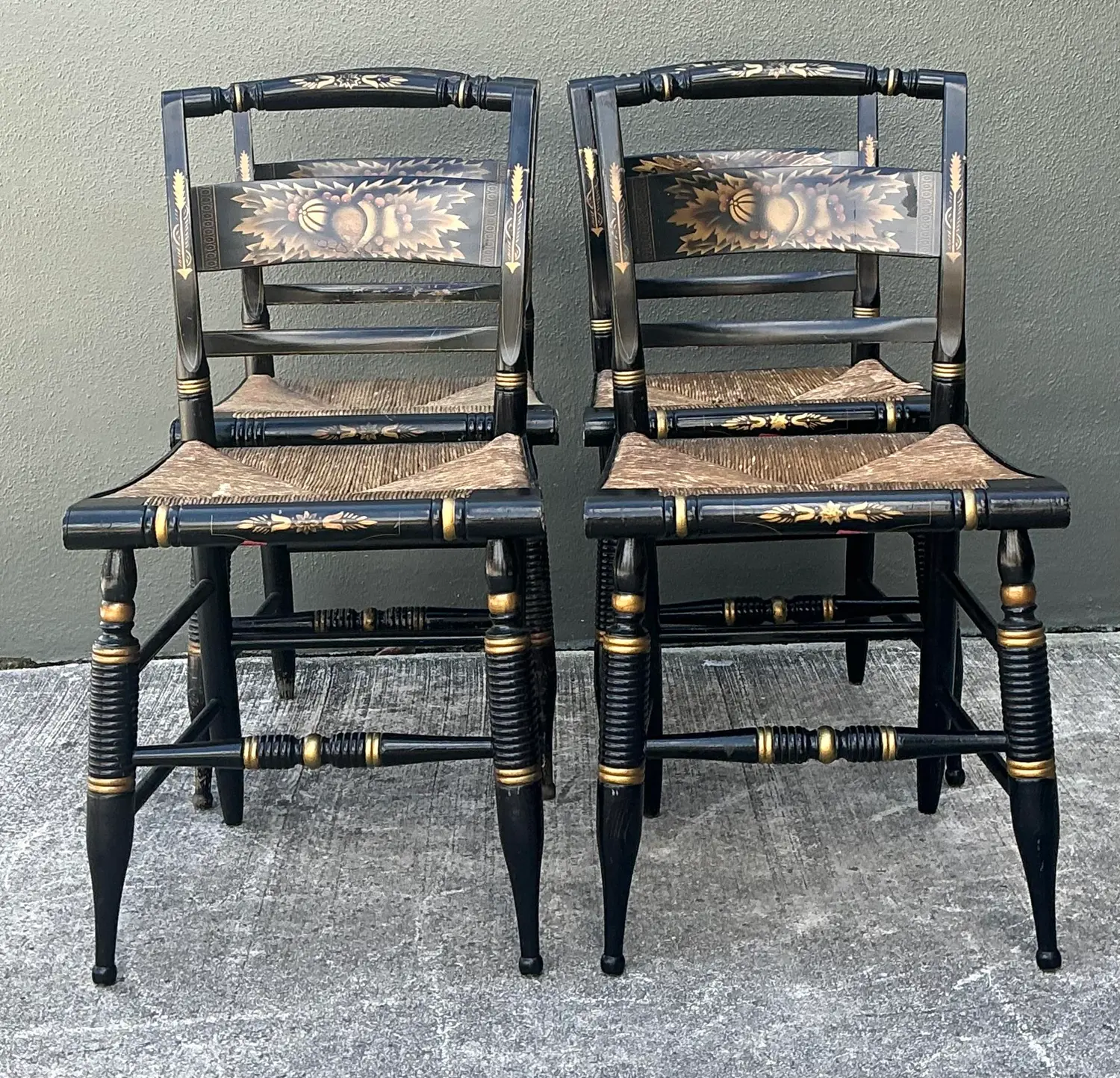 Vintage Hand Painted Hitchcock Chairs - Set of 4 - Side view