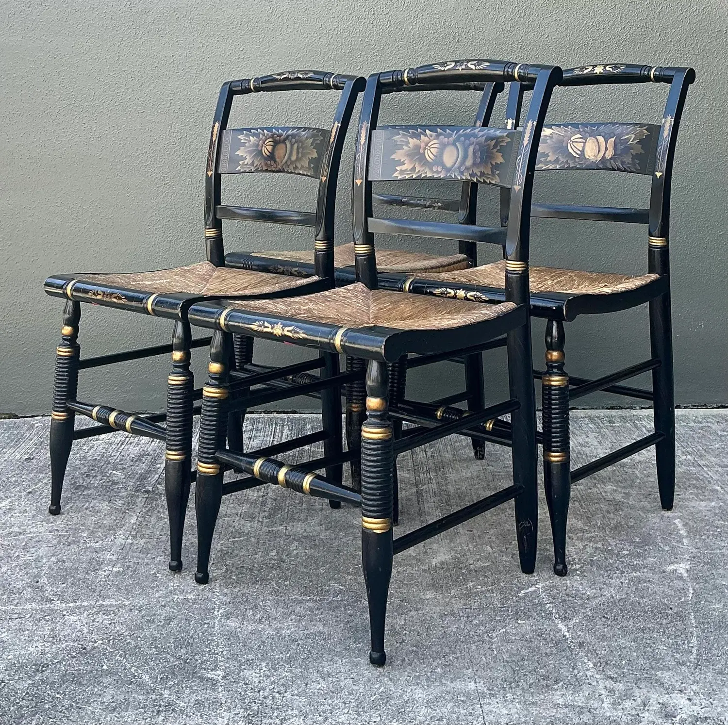 Vintage Hand Painted Hitchcock Chairs - Set of 4 - Back view
