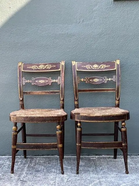 Vintage Hand Painted Hitchcock Rush Seat Chairs - Set of 2 - Detail view