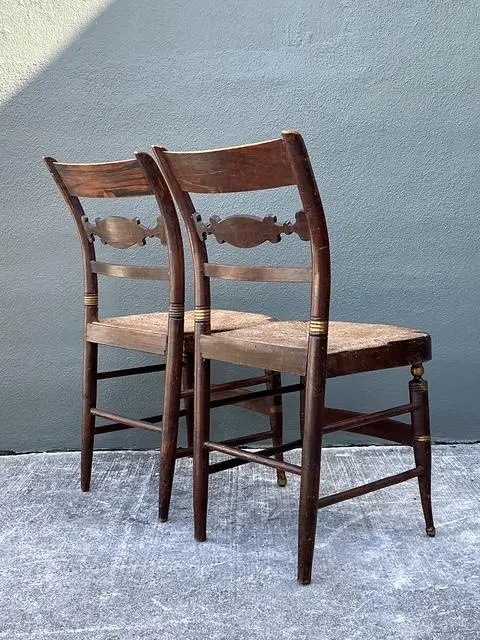 Vintage Hand Painted Hitchcock Rush Seat Chairs - Set of 2 - Back view