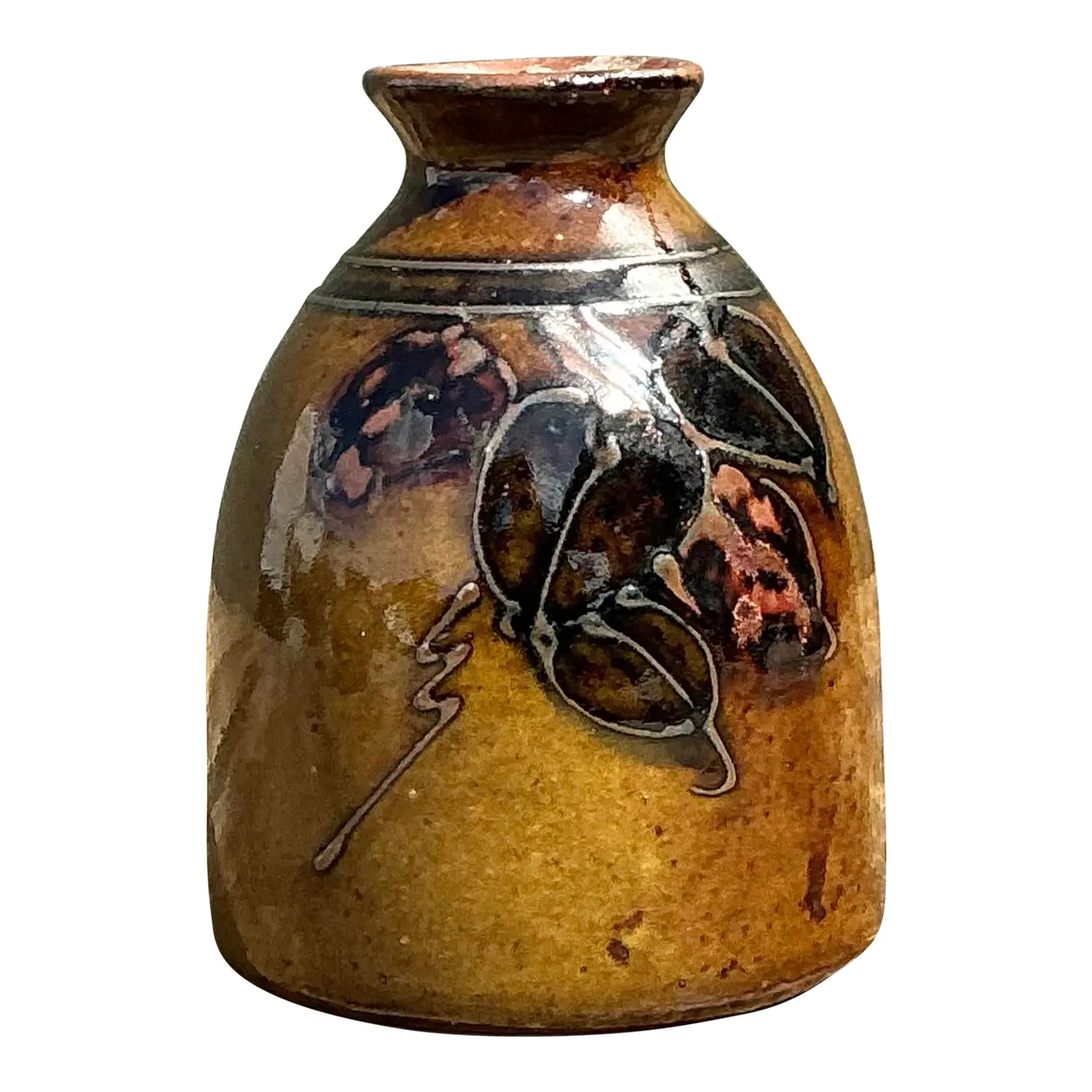 Vintage Hand Painted Leaves Studio Pottery Vase