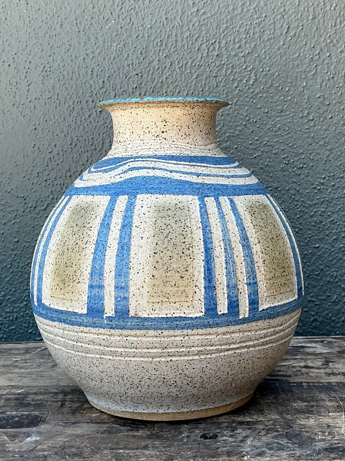 Vintage Hand Painted Original Studio Pottery Vase - Top view