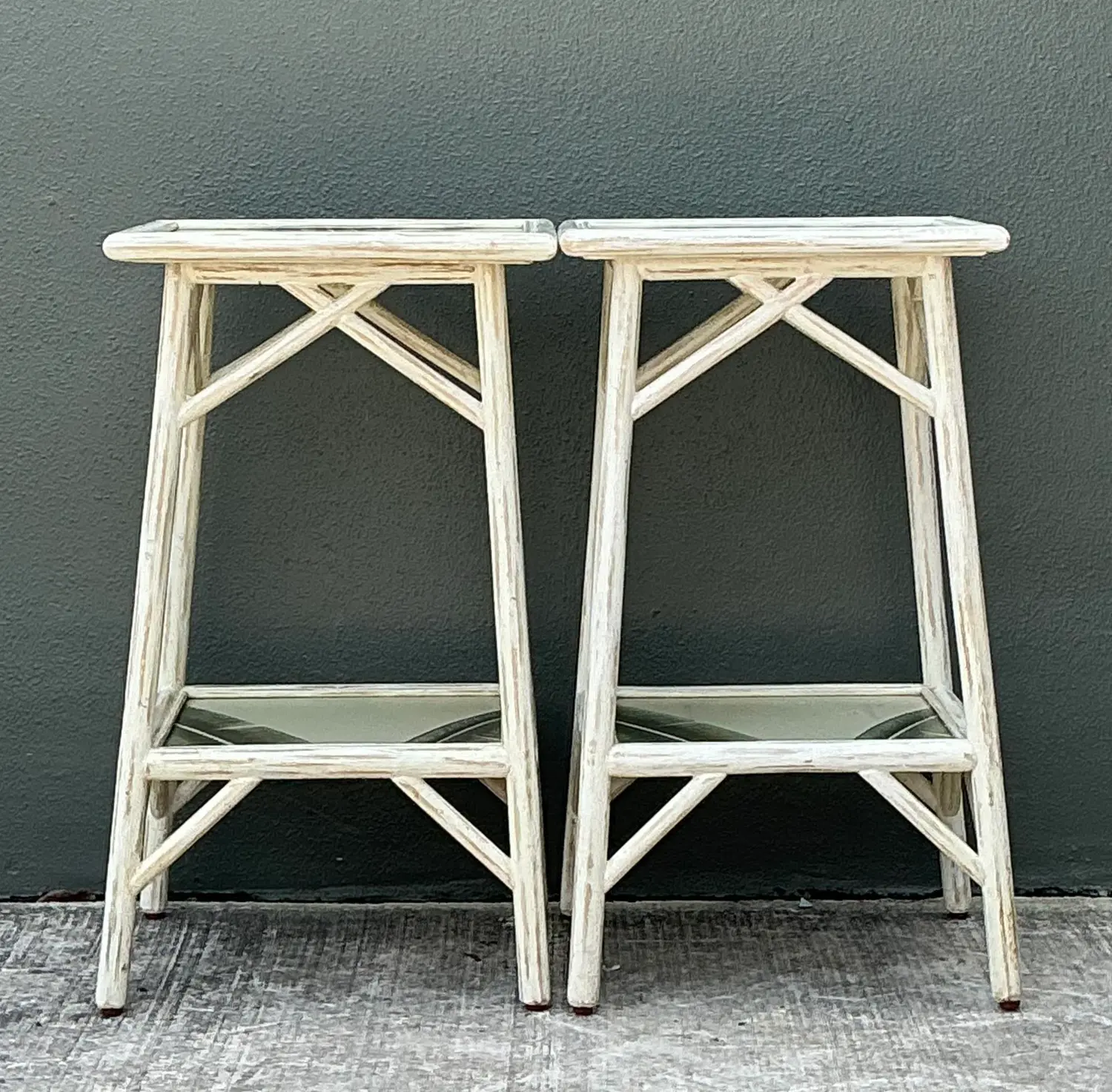 Vintage Hand Painted Palm Side Tables - A Pair - Detail view