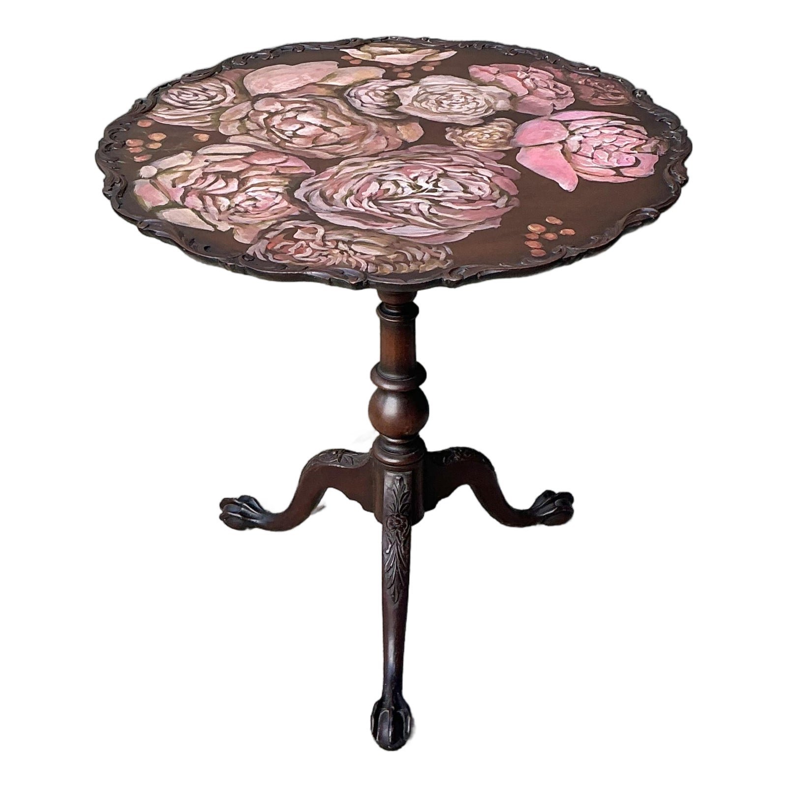 Vintage Hand Painted Pie Crust Side Table