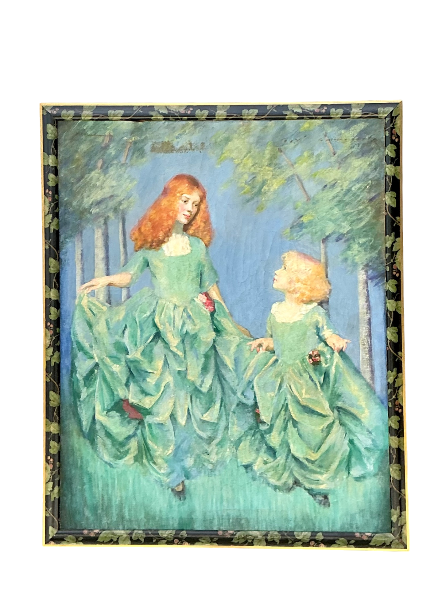 Vintage Hand Painted Portrait of Women in Landscape