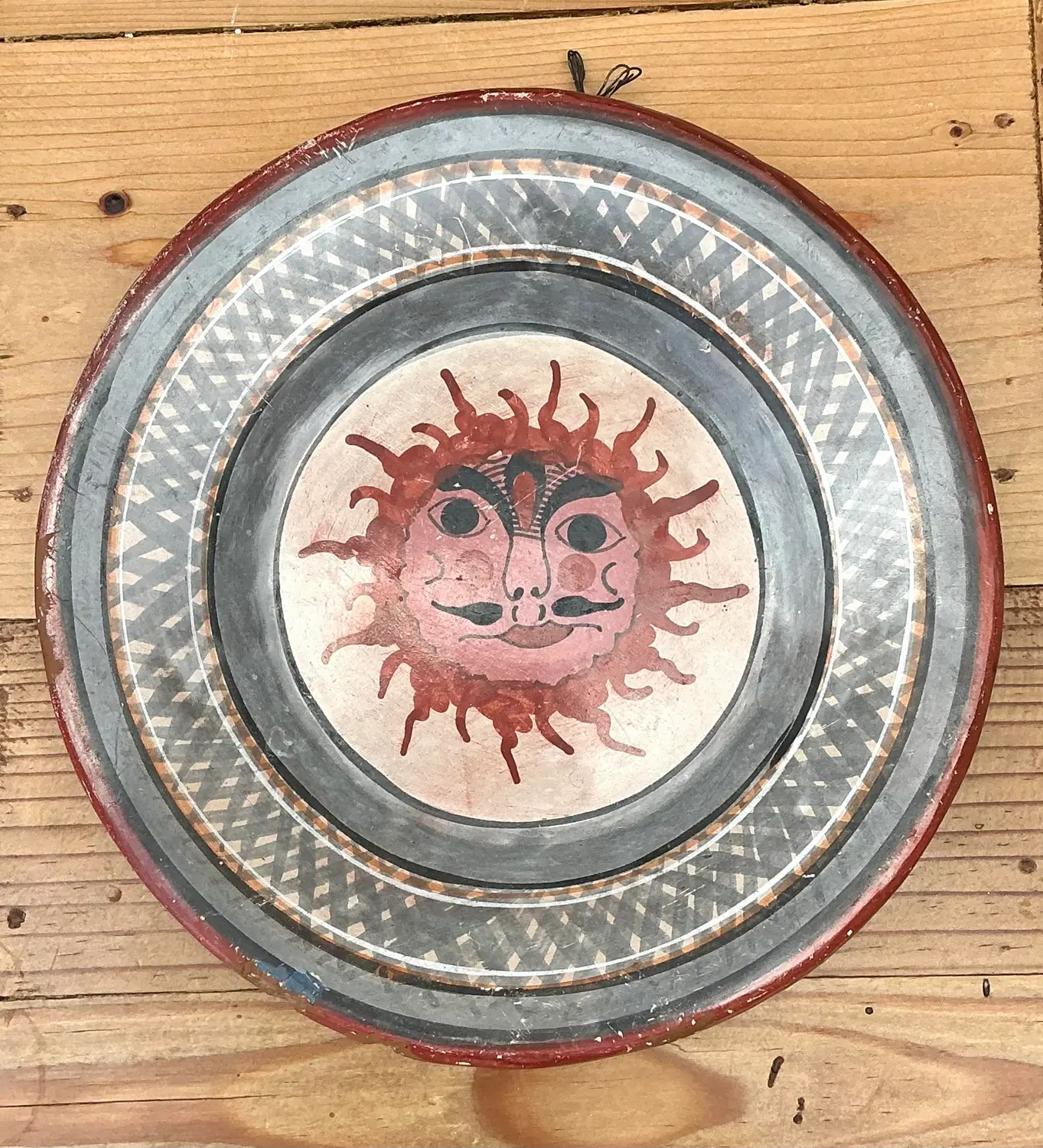 Vintage Hand Painted Sun Plate - Detail view