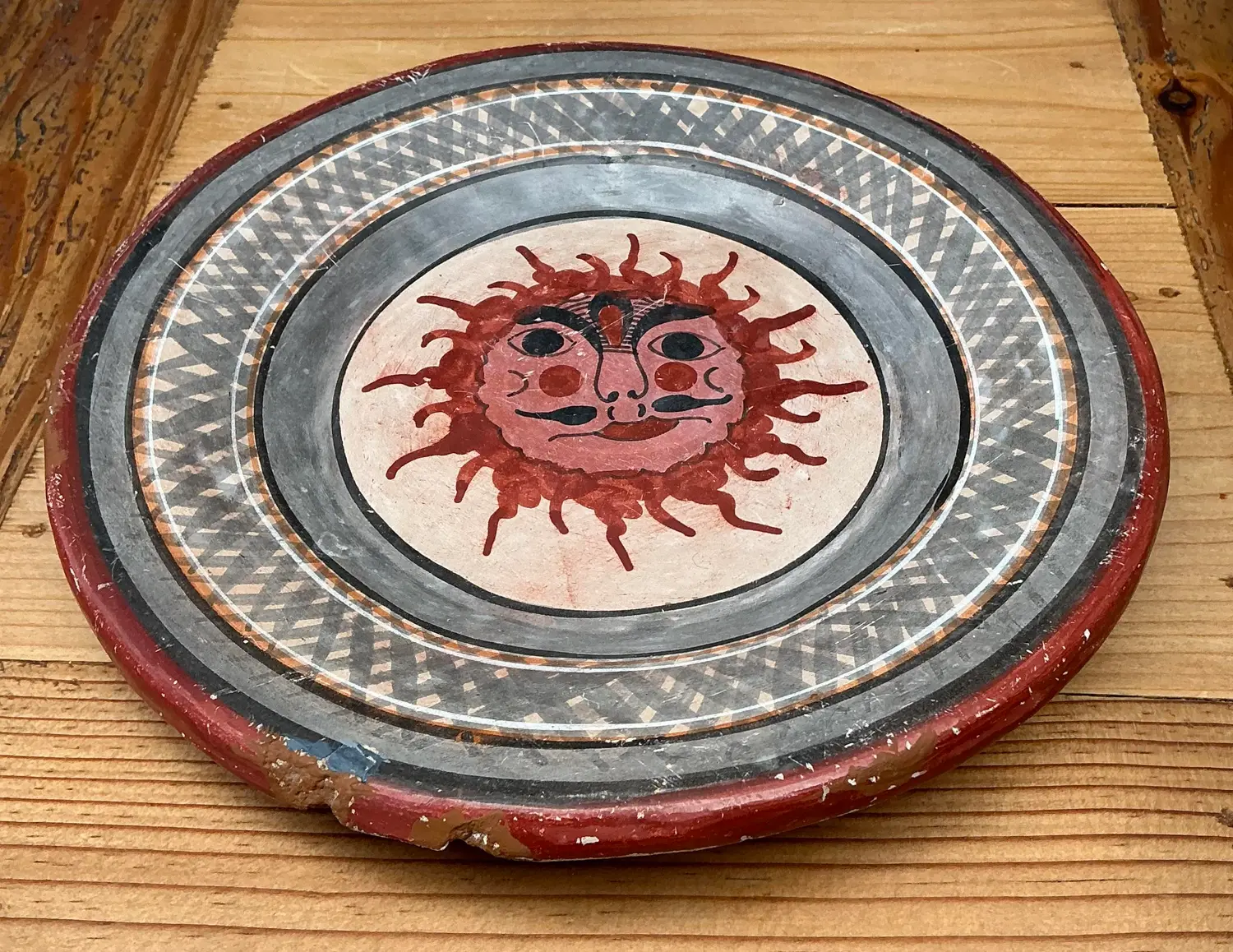 Vintage Hand Painted Sun Plate - Top view