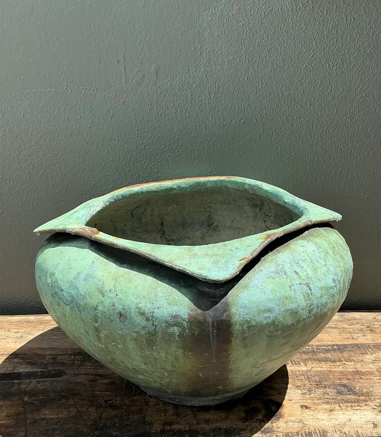 Vintage Heavily Patinated Bronze Planter - Back view