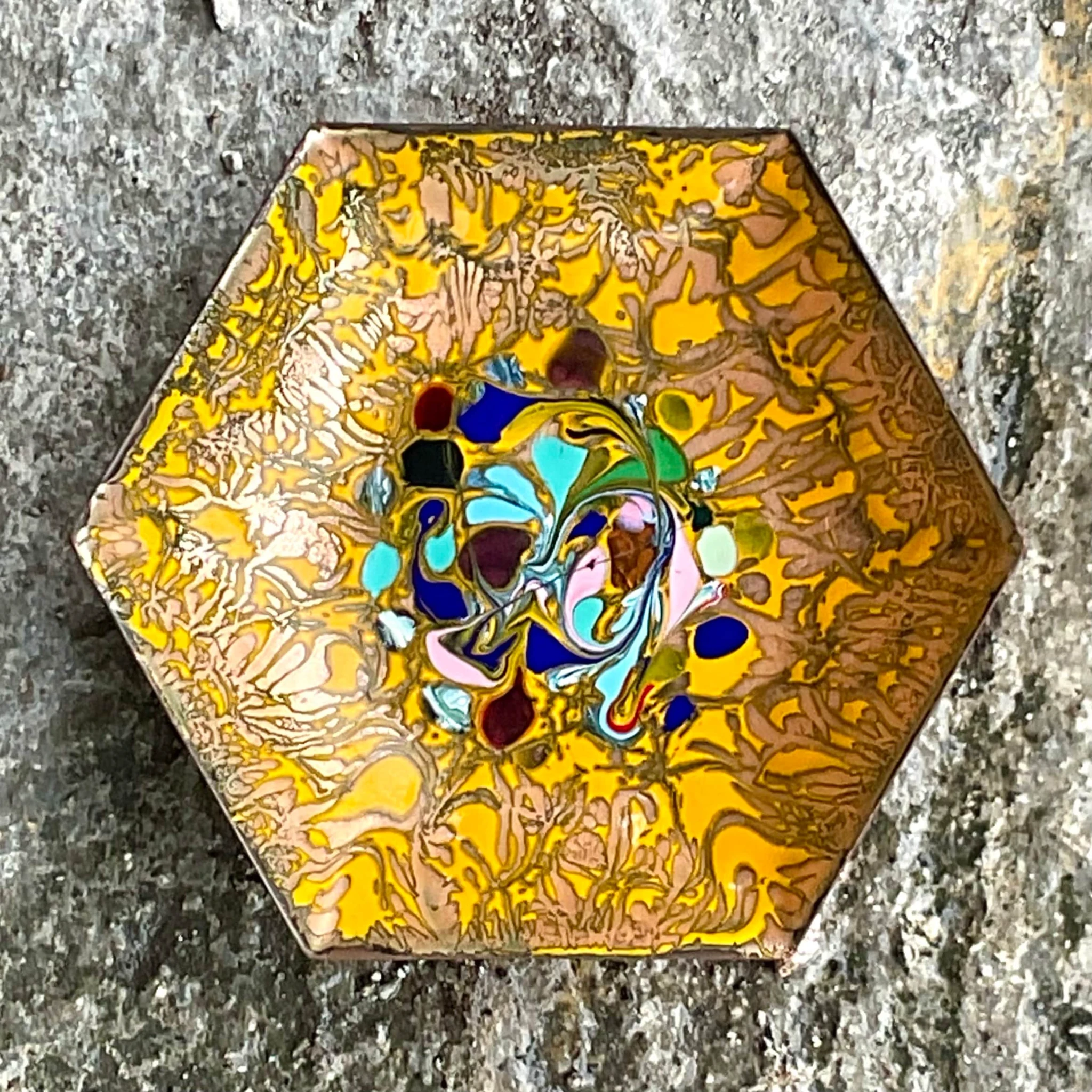 Vintage Hexagon Painted Jewelry Holder - Back view