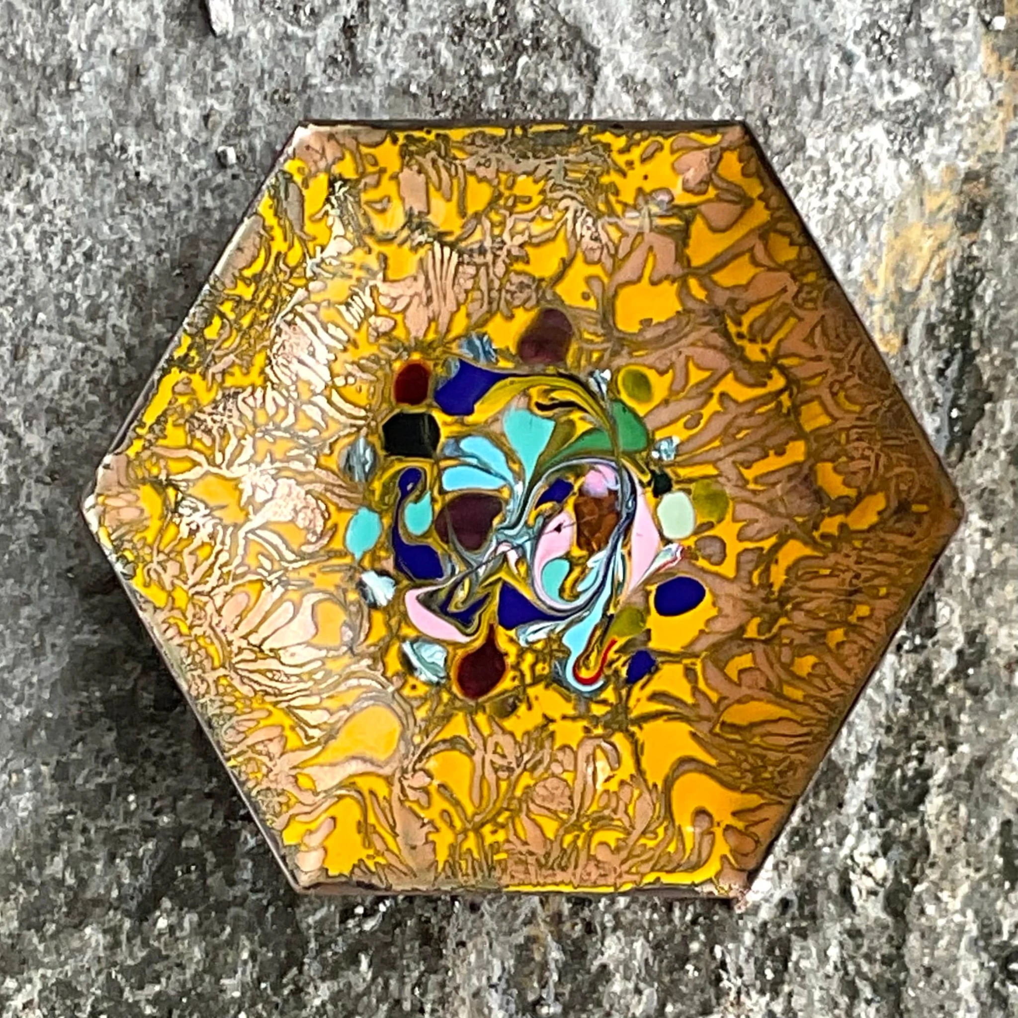 Vintage Hexagon Painted Jewelry Holder - Side view