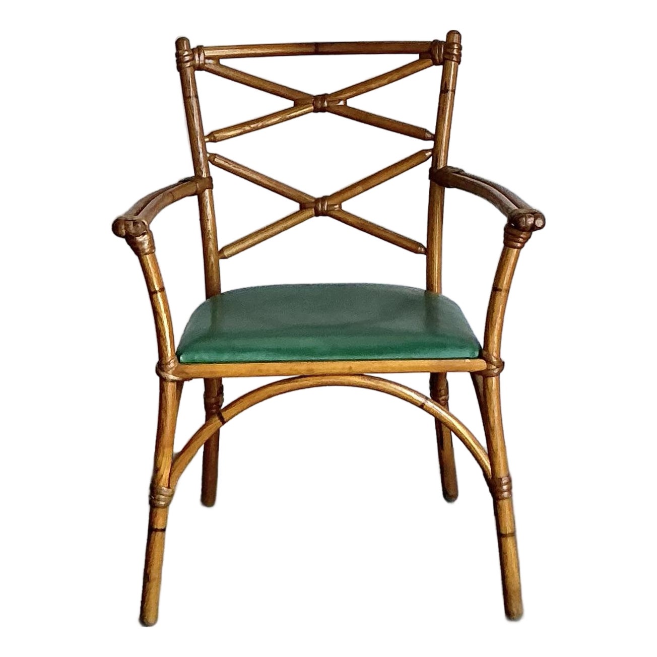 Vintage Heywood Wakefield Mid-Century Modern Bent Rattan Desk Chair - Detail view