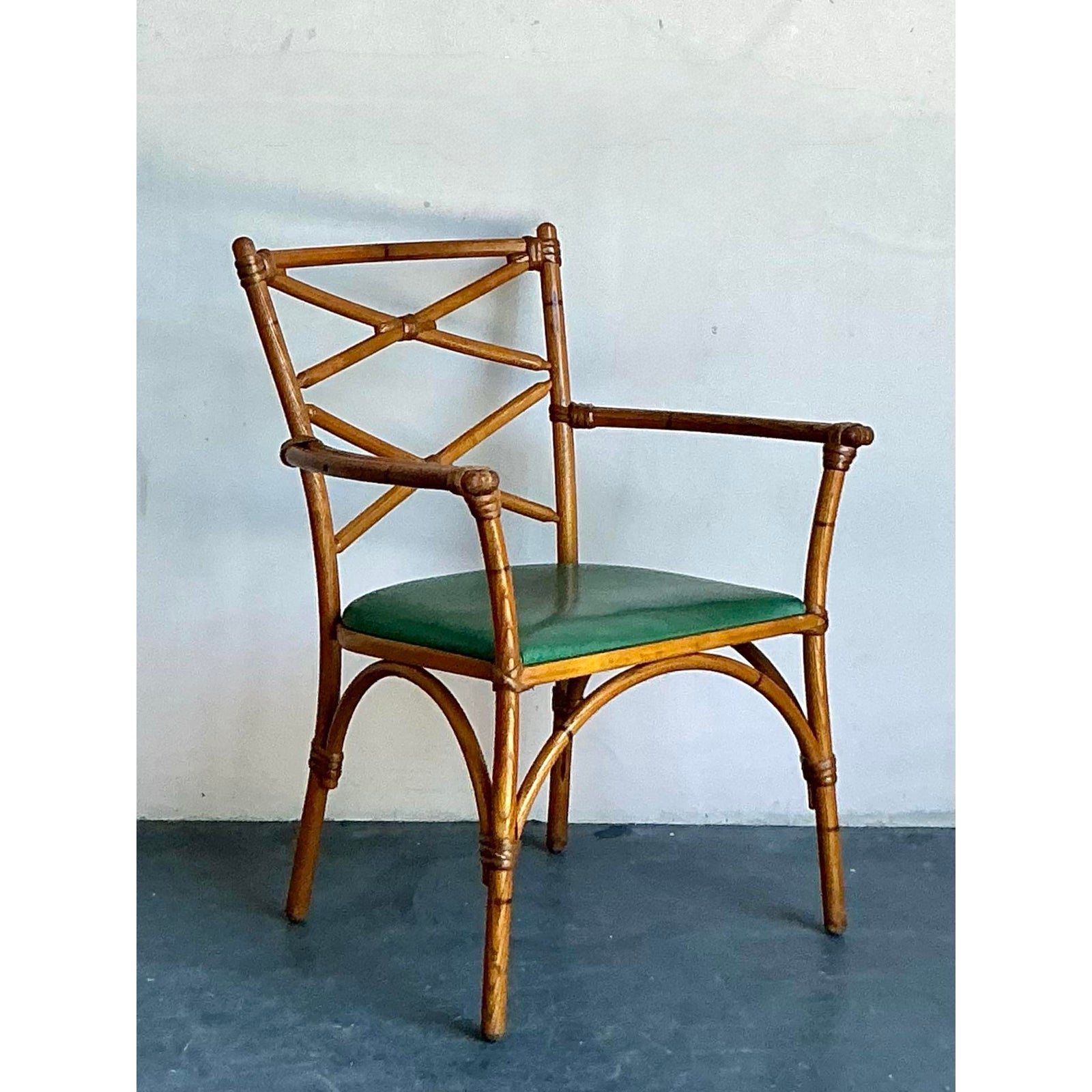 Vintage Heywood Wakefield Mid-Century Modern Bent Rattan Desk Chair - Top view