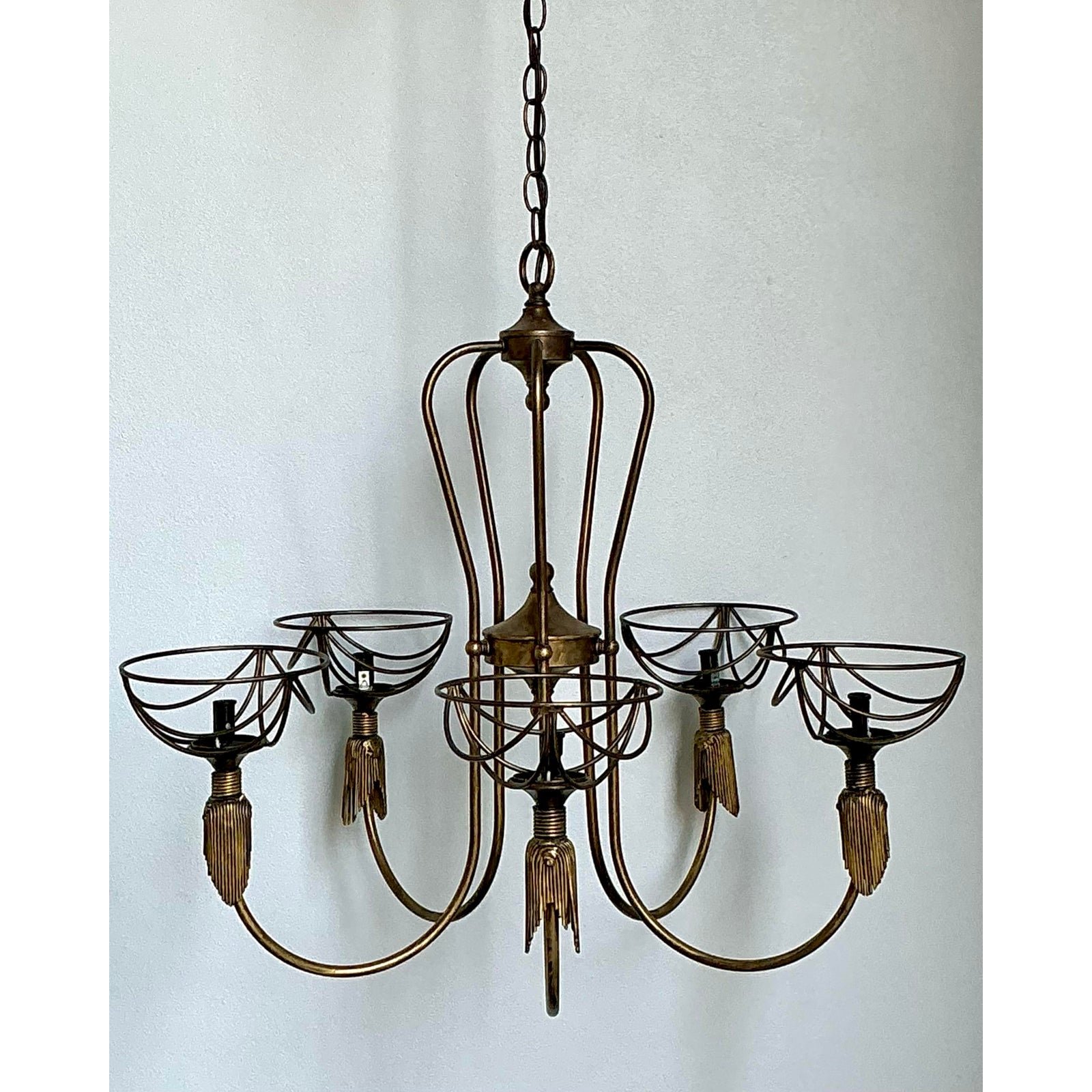 Vintage Hinkley Burnished Brass Tassel Chandelier - Detail view