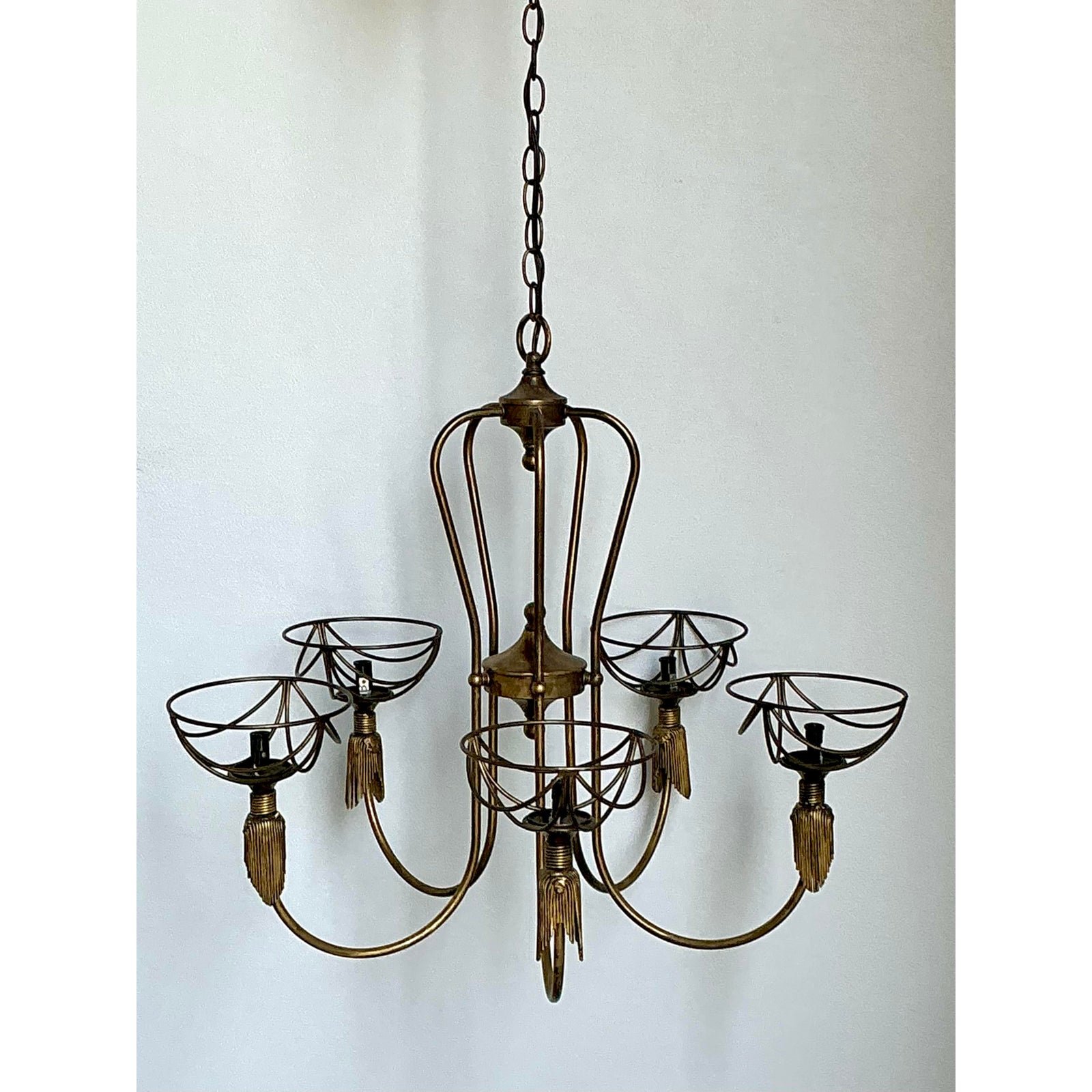 Vintage Hinkley Burnished Brass Tassel Chandelier - Side view