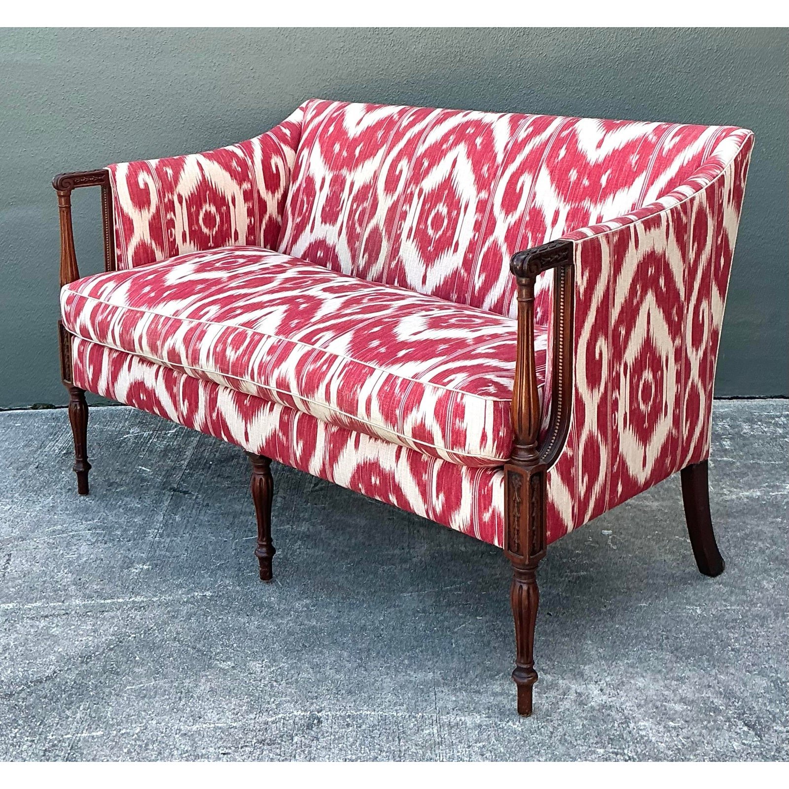Vintage Ikat Print Georgian Loveseat - Detail view
