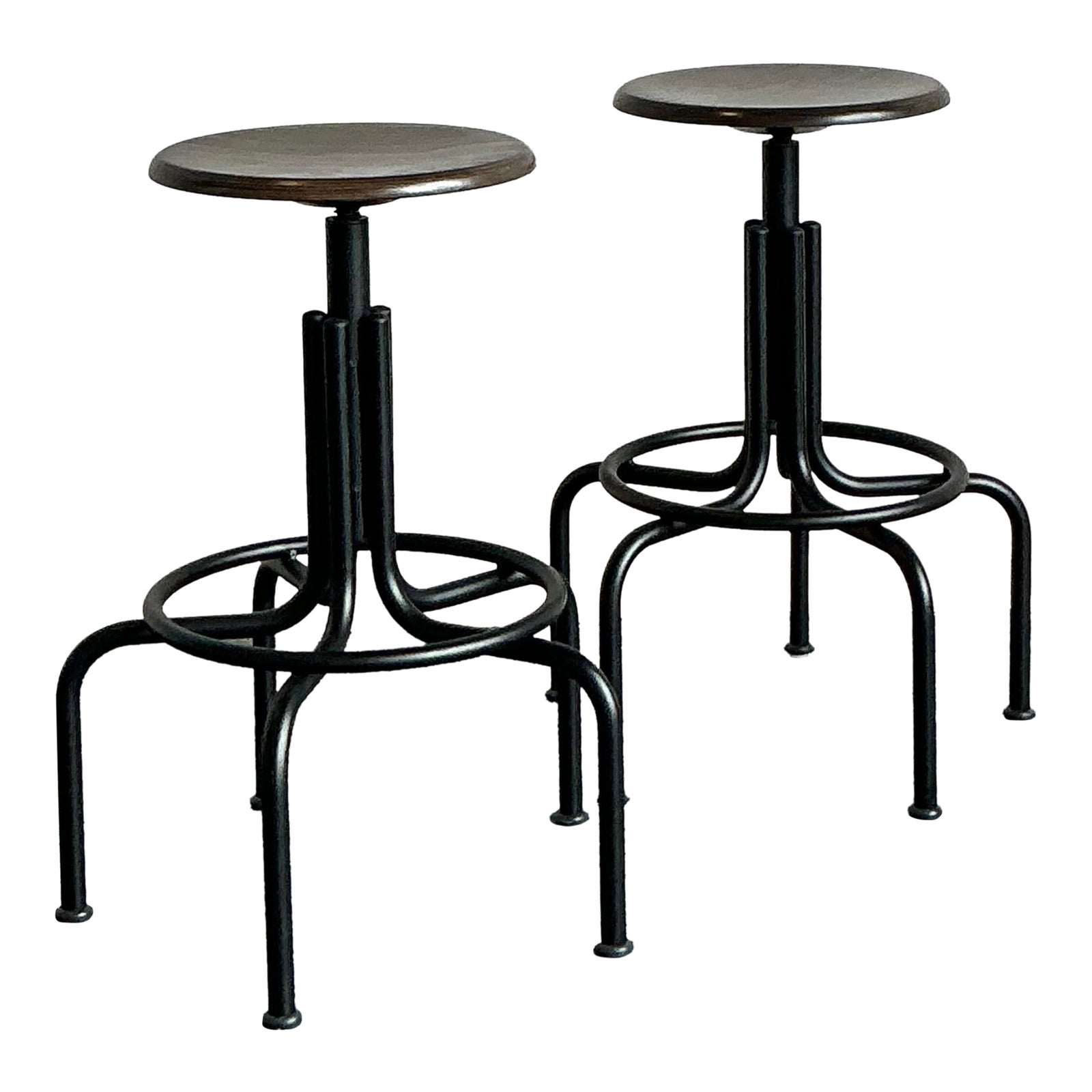 Vintage Industrial Swivel Stools - A Pair - Detail view