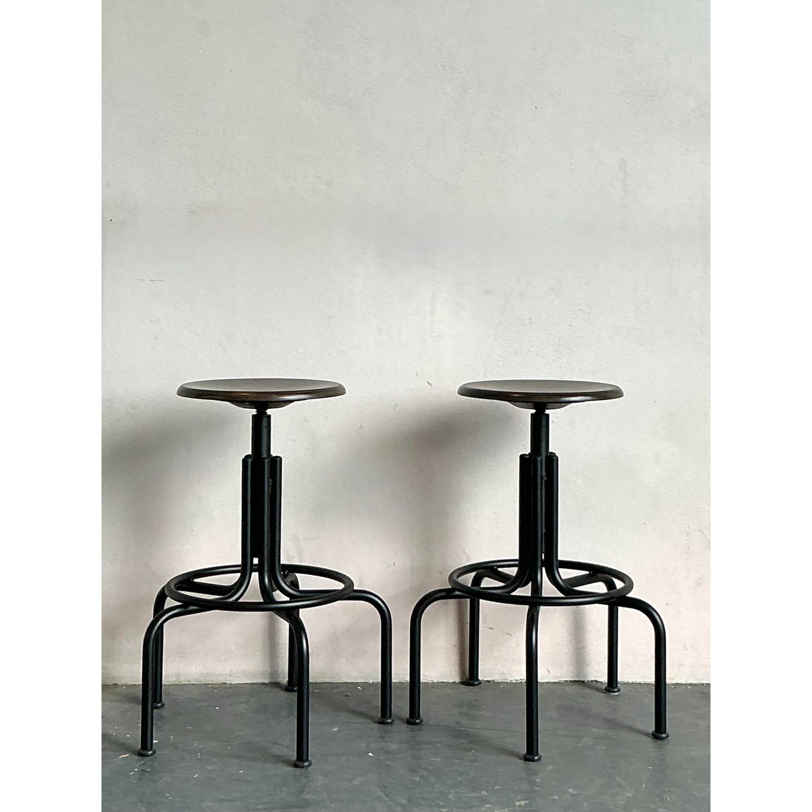 Vintage Industrial Swivel Stools - A Pair - Back view